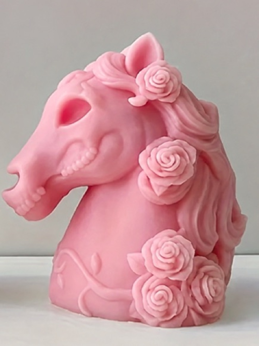 HALLOWEEN CANDLE Pink Horse Skull Decorative Sculpture - Home Accents